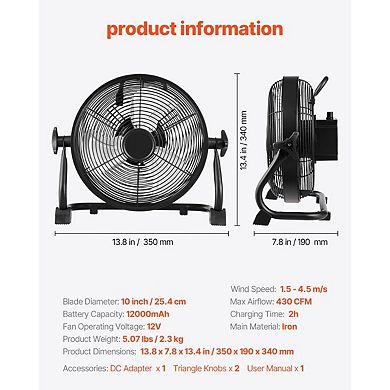 Portable Rechargeable Floor Fan for Indoor Outdoor Use