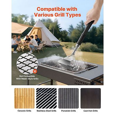 Stainless Steel BBQ Grill Brush with Reinforced Handle and Heavy-Duty Scraper