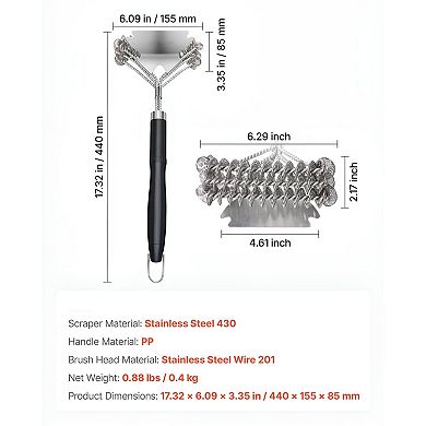 Stainless Steel BBQ Grill Brush with Reinforced Handle and Heavy-Duty Scraper