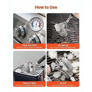 Stainless Steel BBQ Grill Brush with Reinforced Handle and Heavy-Duty Scraper