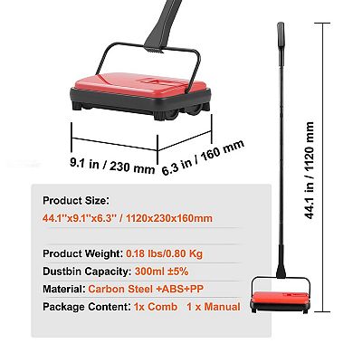Manual Carpet Sweeper Push Floor Sweeper for Rugs and Hard Floors