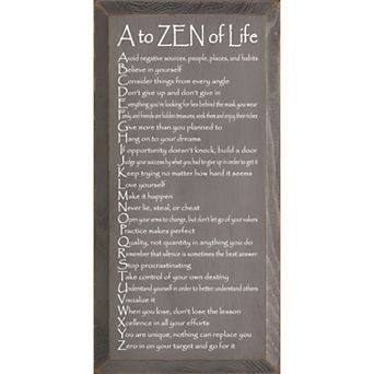 Inspirational Wood Wall Art 9 x 18 A to ZEN of Life Quote for Home or Office