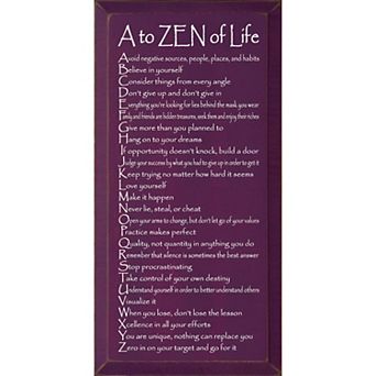Inspirational Wood Wall Art 9 x 18 A to ZEN of Life Quote for Home or Office