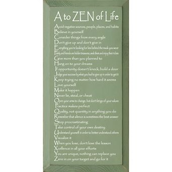 Inspirational Wood Wall Art 9 x 18 A to ZEN of Life Quote for Home or Office