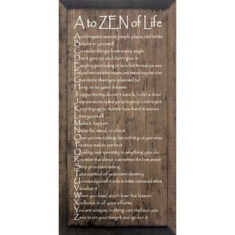 Inspirational Wood Wall Art 9 x 18 A to ZEN of Life Quote for Home or Office