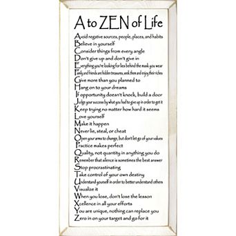 Inspirational Wood Wall Art 9 x 18 A to ZEN of Life Quote for Home or Office