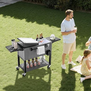Rolling Cooler Cart with Divider and Swivel Wheels for Outdoor Use