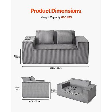 Corduroy Two-Seater Loveseat, Soft Foam Cushions with Anti-Sag Design