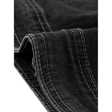 Women's Plus Size Denim Jacket Collarless Long Sleeve Button Down Jean Jacket