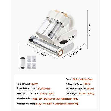Mattress and Upholstery Vacuum with High-Speed Roller Brush and Hot Air