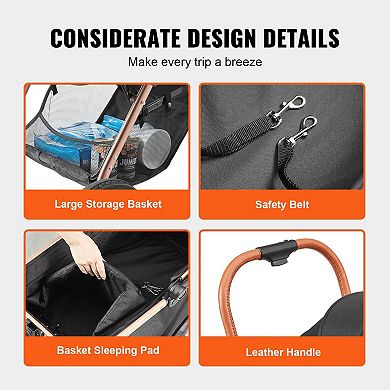 Portable Dog and Cat Stroller with Safety Belt, Storage Basket, and Quick-Fold Design