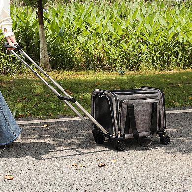 Portable Cat Carrier with Shoulder Strap, Backpack, or Rolling Wheels