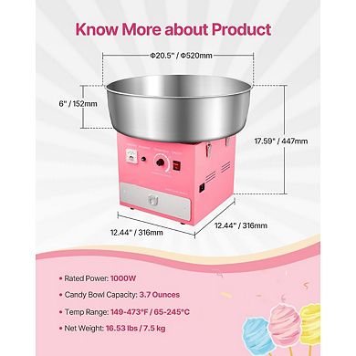 Cotton Candy Machine Easy 3-Step Operation with Cone Storage Box