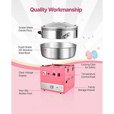 Cotton Candy Machine Easy 3-Step Operation with Cone Storage Box