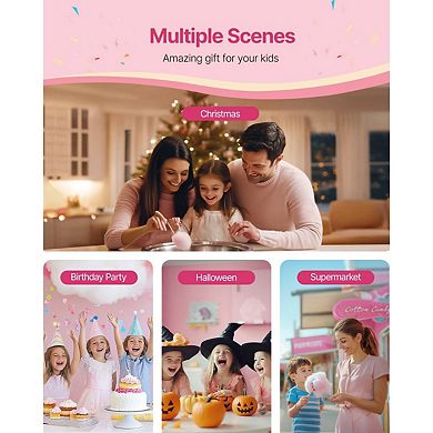 Cotton Candy Machine Easy 3-Step Operation with Cone Storage Box