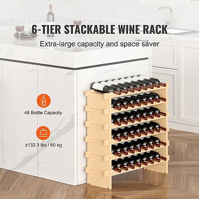 Wicker Wood Wine Rack 48 Bottle Freestanding Wine Storage for Home Bar