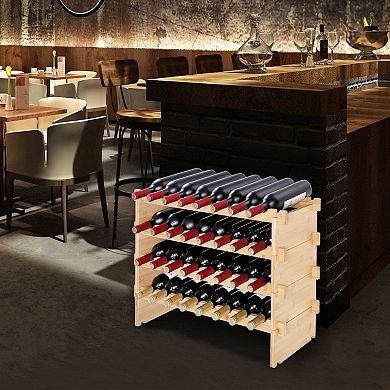 Wicker Wood Wine Rack 48 Bottle Freestanding Wine Storage for Home Bar