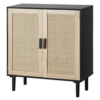 Vintage-Style Rattan Sideboard Cabinet with Shelves for Entryway or Living Room