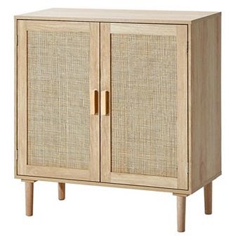 Vintage-Style Rattan Sideboard Cabinet with Shelves for Entryway or Living Room