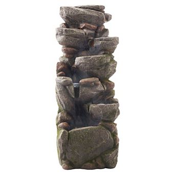 Realistic Rock Outdoor Water Fountain with LED Lights and Multi-Layer Waterfall