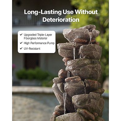 Realistic Rock Outdoor Water Fountain with LED Lights and Multi-Layer Waterfall