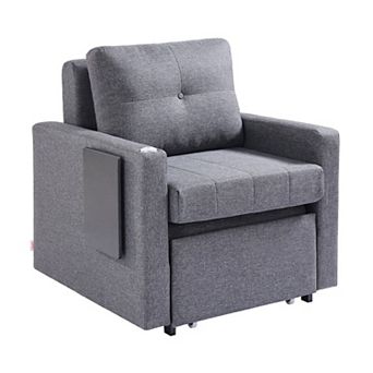 Sofa Bed with Reclining Back, Side Storage Pockets, Pillow and Laptop Table