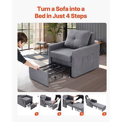 Sofa Bed with Reclining Back, Side Storage Pockets, Pillow and Laptop Table