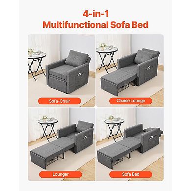 Sofa Bed with Reclining Back, Side Storage Pockets, Pillow and Laptop Table