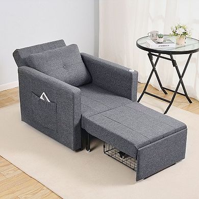 Sofa Bed with Reclining Back, Side Storage Pockets, Pillow and Laptop Table