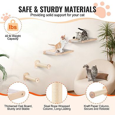 Wall-Mounted Cat Shelf Set with 2 Hammocks and Jump Posts