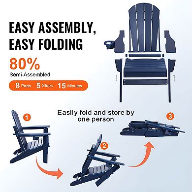 Foldable Adirondack Chair for Patio, Deck, Garden, Pool with Cup Holder