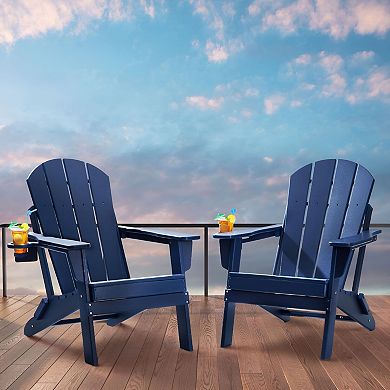 Foldable Adirondack Chair for Patio, Deck, Garden, Pool with Cup Holder