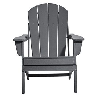 Foldable Adirondack Chair for Patio, Deck, Garden, Pool with Cup Holder