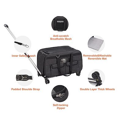 Pet Carrier Backpack with Wheels and Mesh Windows for Travel