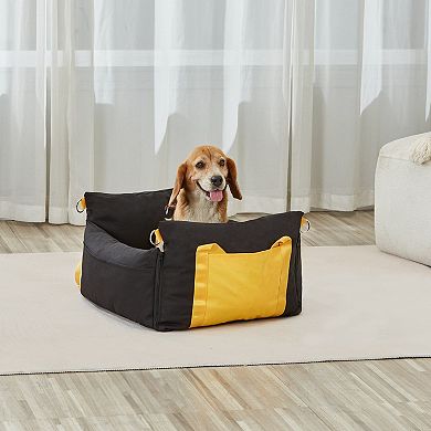 Portable Dog Booster Seat, Sofa-Style Fully Enclosed Booster for Front or Rear Seats