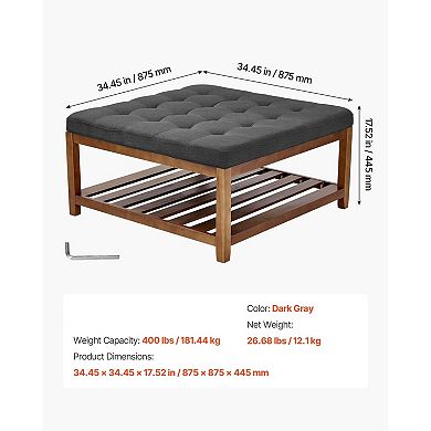 Storage Ottoman Coffee Table with Tufted Cushion, Solid Wood Frame