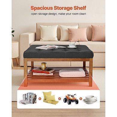Storage Ottoman Coffee Table with Tufted Cushion, Solid Wood Frame