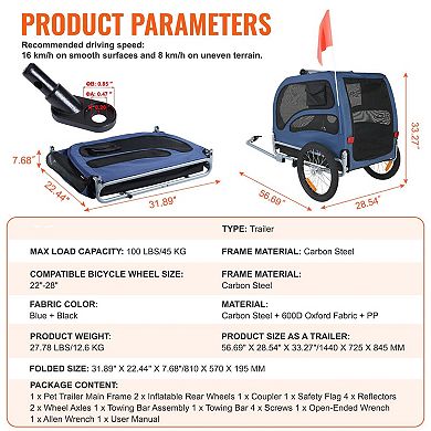 Dog Bicycle Trailer with PVC Cover and Removable Wheels for Outdoor Rides