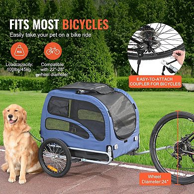 Dog Bicycle Trailer with PVC Cover and Removable Wheels for Outdoor Rides