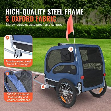 Dog Bicycle Trailer with PVC Cover and Removable Wheels for Outdoor Rides