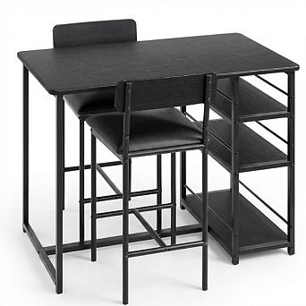 Kitchen Bar Table Dining Set with Storage Shelves and 2 Stools