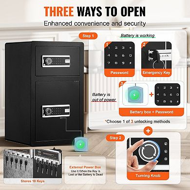 Alloy Steel Digital Safe Box with Keypad, Divider, and Interior Light