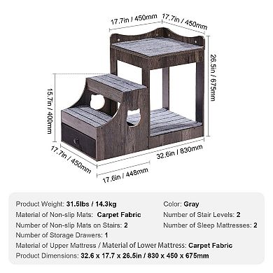 Double-Level Pet Perch with Ladder and Drawer for Small and Medium Pets