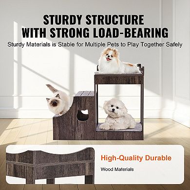 Double-Level Pet Perch with Ladder and Drawer for Small and Medium Pets