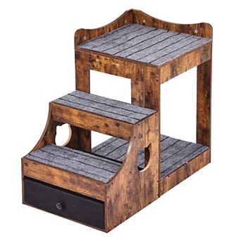 Double-Level Pet Perch with Ladder and Drawer for Small and Medium Pets