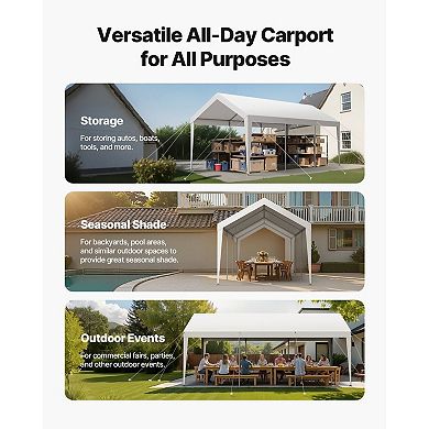 Outdoor Portable Garage Shelter for Vehicles, Steel Frame Carport