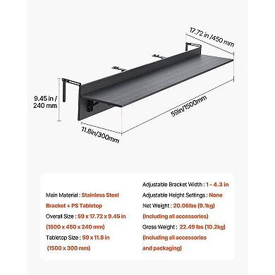 Foldable Balcony Railing Table with Adjustable Brackets, Space Saving Outdoor Table