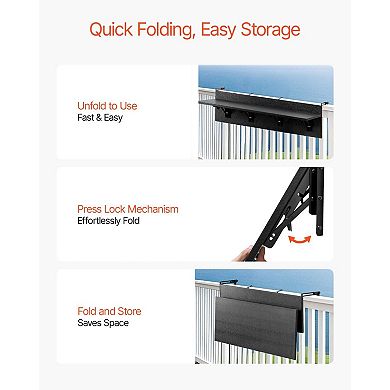 Foldable Balcony Railing Table with Adjustable Brackets, Space Saving Outdoor Table