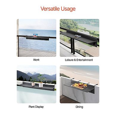 Foldable Balcony Railing Table with Adjustable Brackets, Space Saving Outdoor Table
