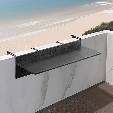 Foldable Balcony Railing Table with Adjustable Brackets, Space Saving Outdoor Table